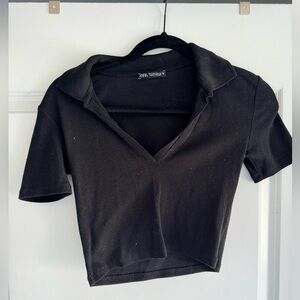 ZARA V-Neck Cropped Cotton T-Shirt